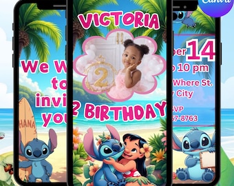 STITCH BIRTHDAY INVITATION, stitch video invitation, stitch video editable invitation, Stitch's personalized video call, birthday invitation