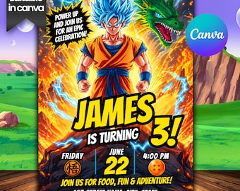 Editable Dragon Ball Birthday Invitation Template | Digital Kids Party Template, Boys Invite, Printable Editable in Canva | Instant Download
