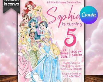 Four Ever A Princess Birthday Invitation Fourever A Princess Invitation 4th Birthday Invite Princess Party Royal Theme Watercolor EDITABLE