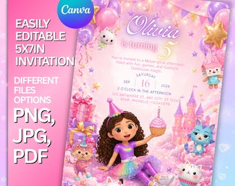 Gabby’s Dollhouse Birthday Invitation Editable | Digital Invitation for Kids Party | Canva Template | Instant Download