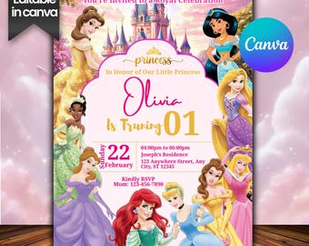 Editable Any Age Princess Birthday Invitation, Royal Princess Theme Party, Royal Princess 5th Birthday Invite ( Digital Download)