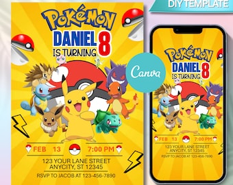 Pokémon birthday invite, Printable Birthday Invitation, Pikachu invite, editable invitation, Pokémon birthday invite