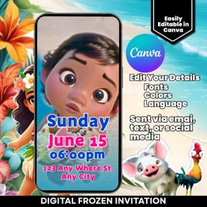 Moana Video Invitation – Editable Canva Template
