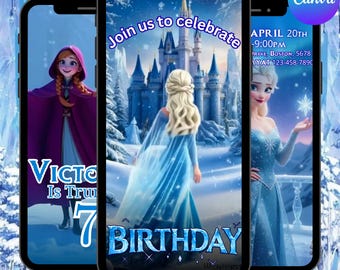 Frozen verjaardagsuitnodiging geanimeerde video digitale canvassjabloon, direct downloaden