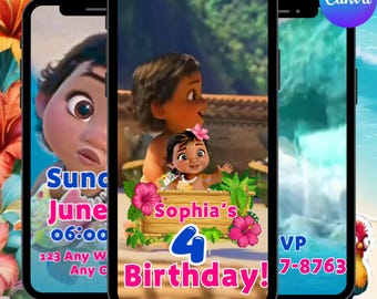 Moana Video Invitation – Editable Canva Template