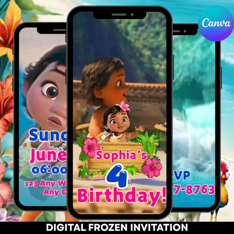 Moana Video Invitation – Editable Canva Template