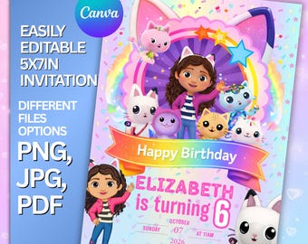 Gabby dollhouse invitation | gabby dollhouse birthday invitation | gabbys dollhouse invitation Customizable on Canva, instant download