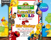 Editable Kids Cartoon Birthday Invitation, Elmo Party Evite, Elmo & Friends Theme Birthday Card, Canva Template (Digital Download)