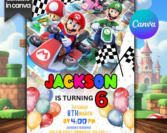 Super Mario Galaxy Birthday Invitation | Editable Canva Party Invite | Outer Space Birthday Template