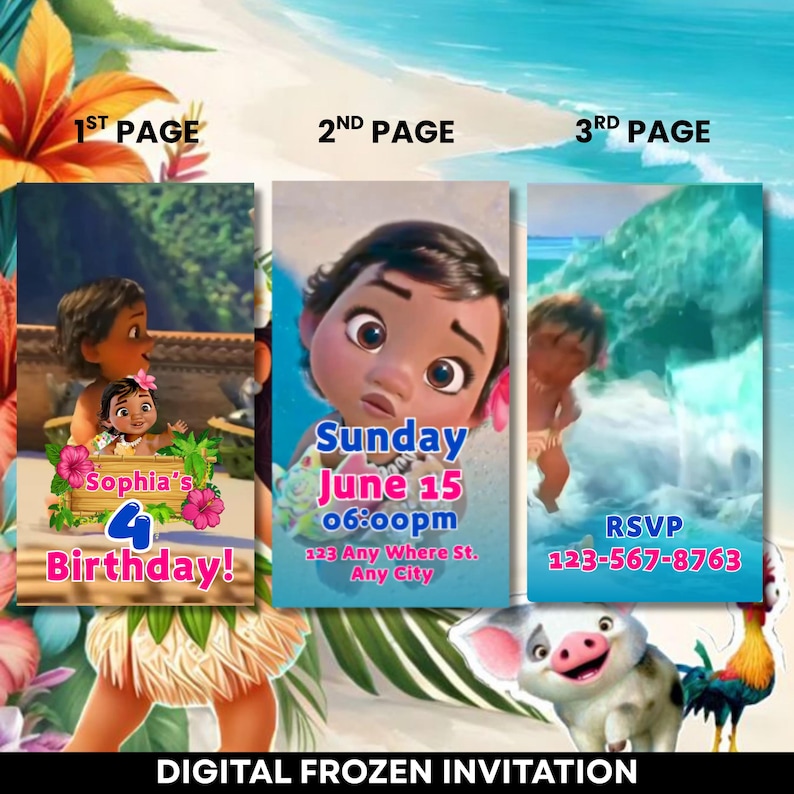 Moana Video Invitation – Editable Canva Template