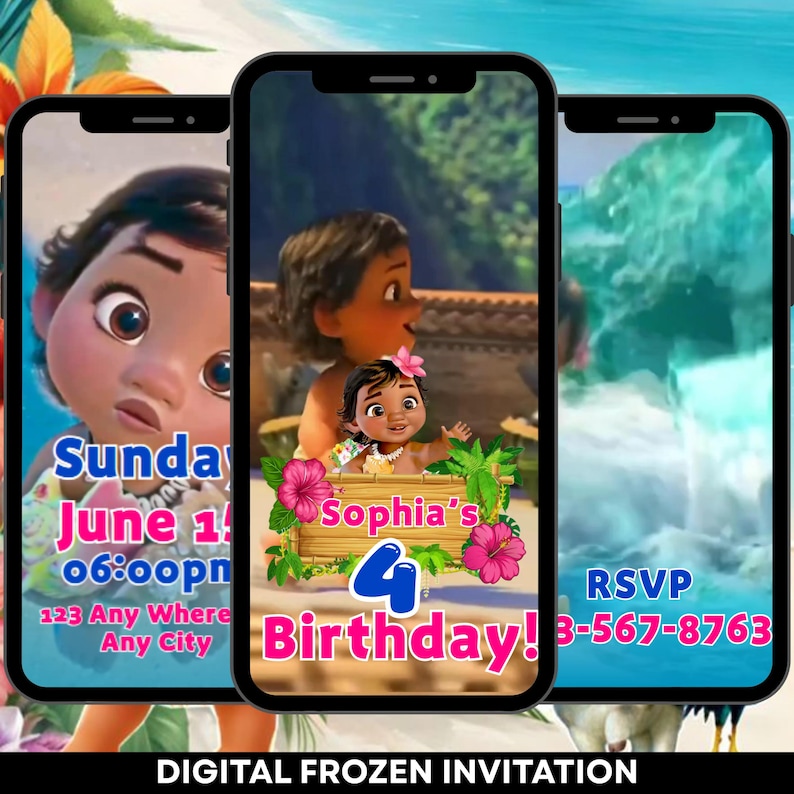 Moana Video Invitation – Editable Canva Template