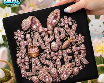 Rhinestone Happy Easter Bunny PNG: Sparkle Bling Crystal Mosaic Jewel Diamond, Trending Digital Download