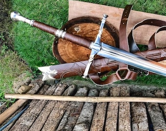 Hand Forged Steel Sword Leather Scabbard Medieval Style Collectible