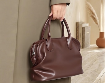 Bolso clásico de piel para mujer, bolso pequeño con asa superior, bolso tote minimalista.