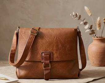 Braun Vegan Leder Umhängetasche Frauen Kleine Messenger Schulter Geldbörse