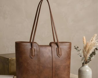 Leder Henkeltasche Frauen Schulter Handtasche Braun Schwarz Beige Kaffee Minimal Arbeit Büro Shopper