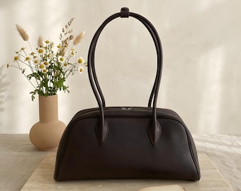 Minimalist Leder Handtasche, Klassische Schultertasche, Frauen große Tasche