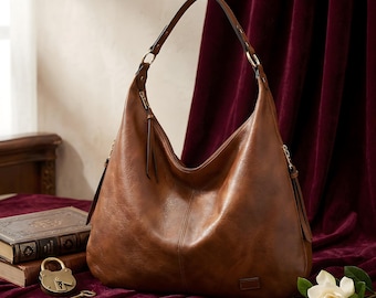 Minimalistische Hobo Tote, große Lederumhängetasche, Weiche PU Geldbörse, Arbeit, Reisen, übergroße Handtasche