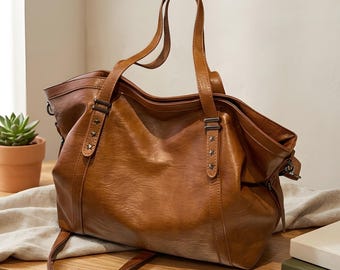 Vintage Leder Henkeltasche Frauen Große Schulter Handtasche Arbeit Reise Shopper Minimale Klassische Geldbörse