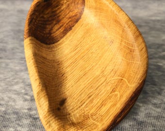 Handmade Rustic Oak Wood Snack Bowl, Unique Grain Serving Dish