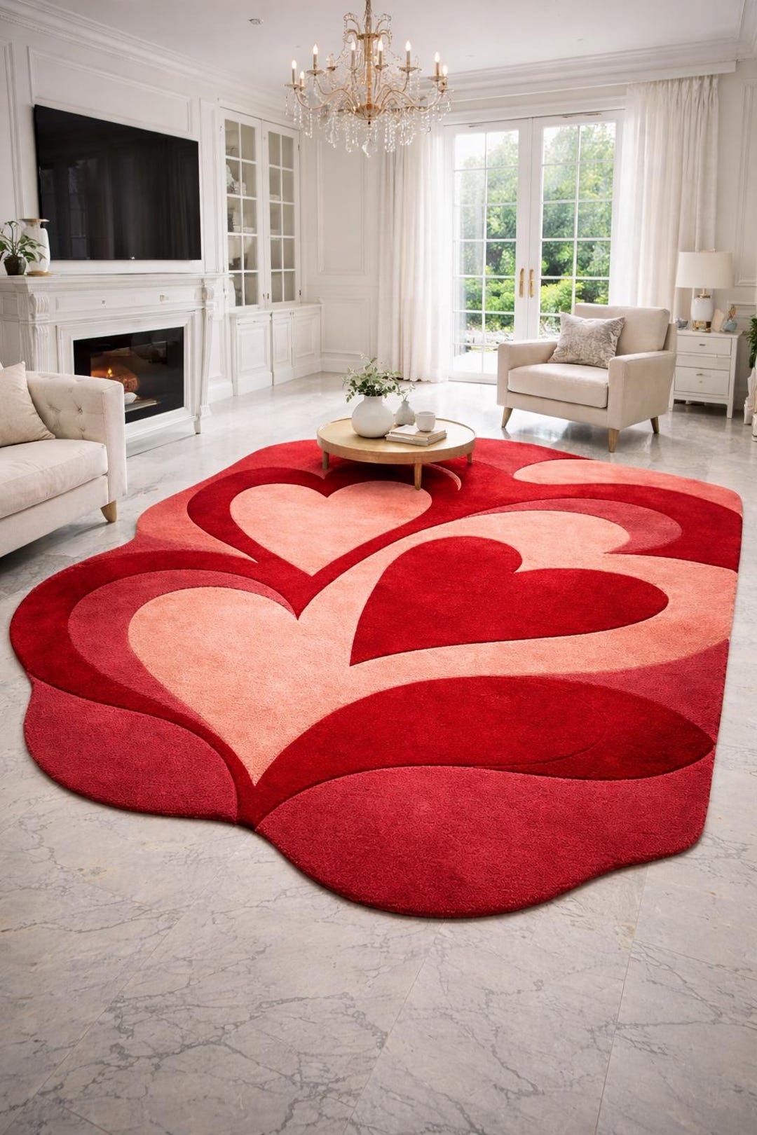 Red Heart Rug Patterns Red Heart Shape Tufted Rug, Romantic Love Heart Area Rug Handmade Wool ...