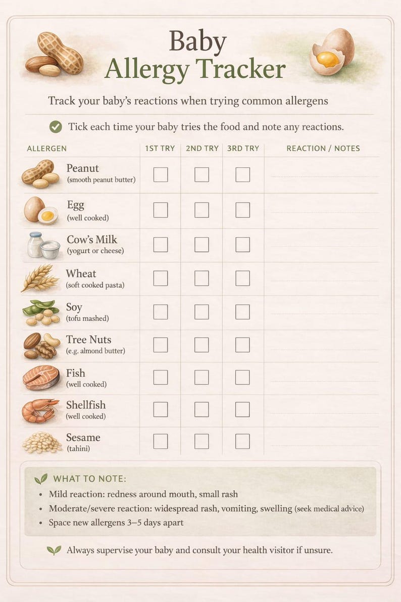 Baby First Food Checklist Printable | Baby Weaning Tracker | BLW Food ...