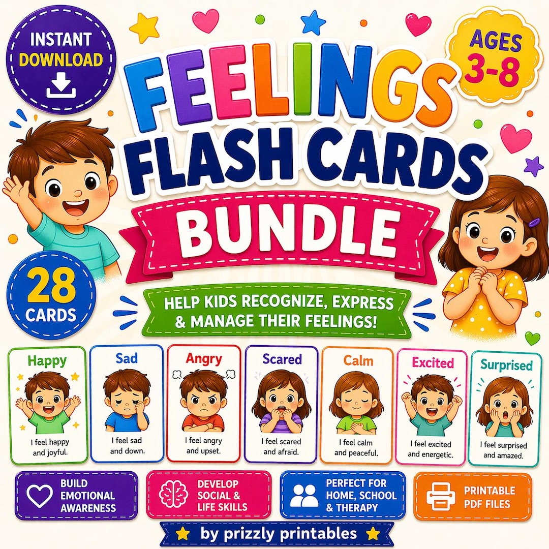 Feelings Flash Cards for Kids | Emotion Cards Printable | Social ...