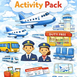Mega bundle Airport Travel Activity | Kids pack | Printable Busy Book | Plane Activity| Travel Games | I Spy, Colouring, Puzzles | Ages 4–10