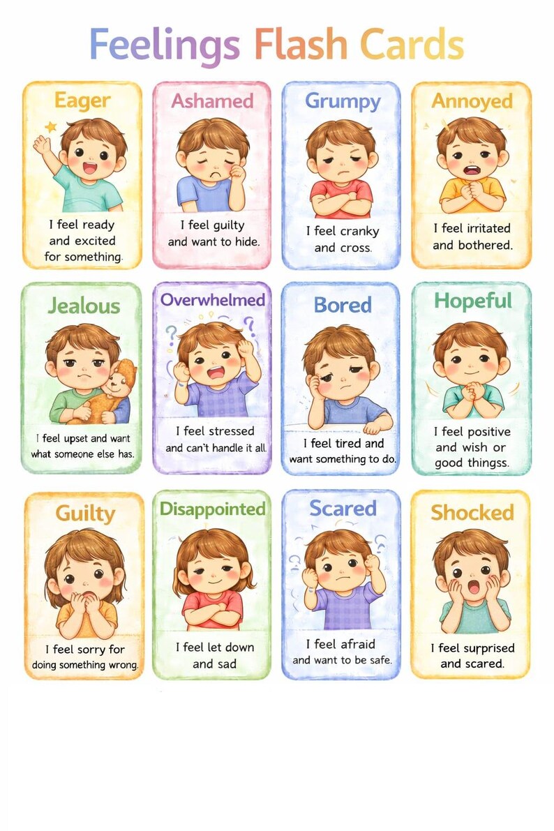 Feelings Flash Cards for Kids | Emotion Cards Printable | Social ...