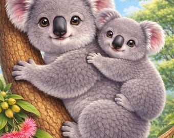 Kit de pintura de diamante Koala - Lienzo premium 5D con perforación completa - Arte de diamante animal - Diamante australiano - Animal bebé diamante - Manualidad DIY
