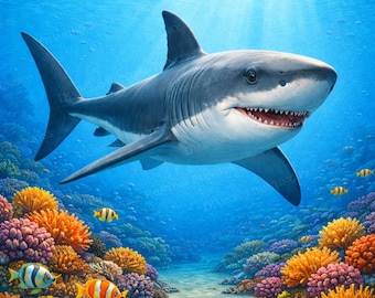 Diamant schilderij grote witte haai - Ocean Shark Craft - Diamond Art Underwater Sea Life
