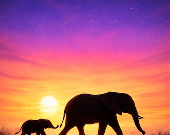 Diamantschilderij olifant olifant - Diamond Art Kit olifant silhouet - Afrikaanse savanne Animal Craft