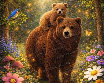 Diamant schilderij moeder beer en welp - schattige bosbeer familiekunst - diamantkunst bosdieren - Bear Craft