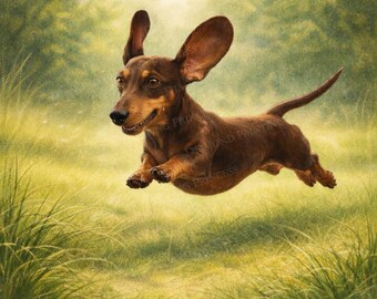 Running Dachshund Diamond Painting Kit – Premium 5D Full Drill Canvas – Sausage Dog Diamond Art – Animal Diamond Art - DIY Craft Gift