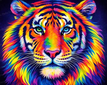 Kleurrijke diamantschilderij tijger tijger – Premium 5D volledig canvas – dieren muurkunst cadeau – Diamond Art Kit kleurrijke tijger kleurrijk levendig