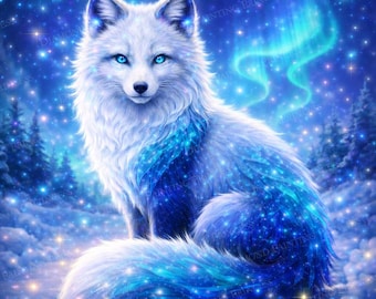 Diamond Painting Kit poolvos – Fantasy Art noorderlicht - Diamond Art dieren