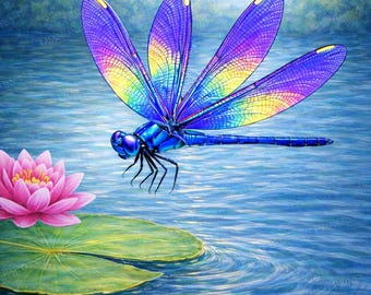 Dragonfly Diamond Painting Kit - Lake Diamond Art Kit - Dragonfly DIY Craft Kit
