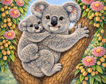Diamantschilderij koala-kit - koala-moeder en baby - schattige diamantkunst Australische dieren
