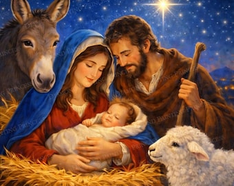 Kit de pintura de diamantes "El Nacimiento de Jesús" - Lienzo premium 5D con perforación completa - Arte de diamantes de la Natividad - Arte cristiano de diamantes - Arte de diamantes de Jesús