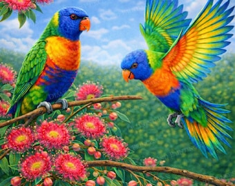 Diamantschilderij regenboog lori - Australian Parrot Birds Craft - Kleurrijke diamantkunst vogels