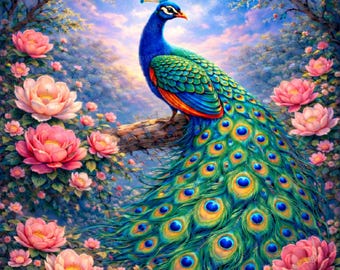 Diamantschilderij pauw – 5D volledig canvas, bloemenvogelkunst - diamantkunst dieren