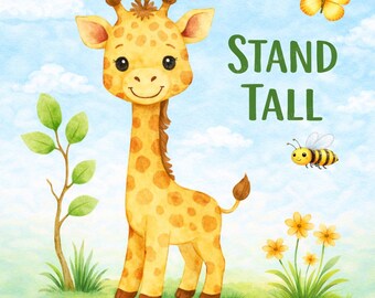 Diamantschilderij schattige giraf - Stand Tall inspirerende girafkunst - dieren diamantkunst voor kinderen - giraf voor kinderen