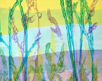 Impresión monotipo abstracta de gran formato – Monotipo original inspirado en la naturaleza – Arte mural moderno único – Impresión monotipo abstracta de gran formato para pared