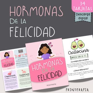34 Tarjetas Hormonas de la Felicidad PDF –Dopamina Serotonina Oxitocina Endorfinas – Salud Mental Imprimible para mujeres niños adolescentes