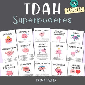 70 tarjetas imprimibles superpoderes TDAH | autoestima y gestión de emociones para niños con TDAH-Recurso PDF terapia infantil y familias