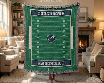 Football Field Woven Blanket, Sport Cotton Throw, Couch Gift
