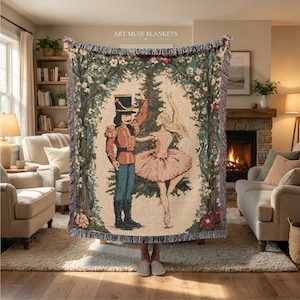 Manta tejida con tapiz de Cascanueces de fantasía, arte textil navideño para pared, manta festiva de fantasía
