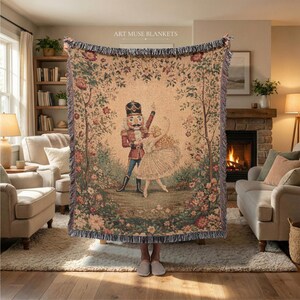 Nutcracker Ballet Tapestry Woven Blanket, Christmas Textile Wall Art, Whimsical Festive Throw