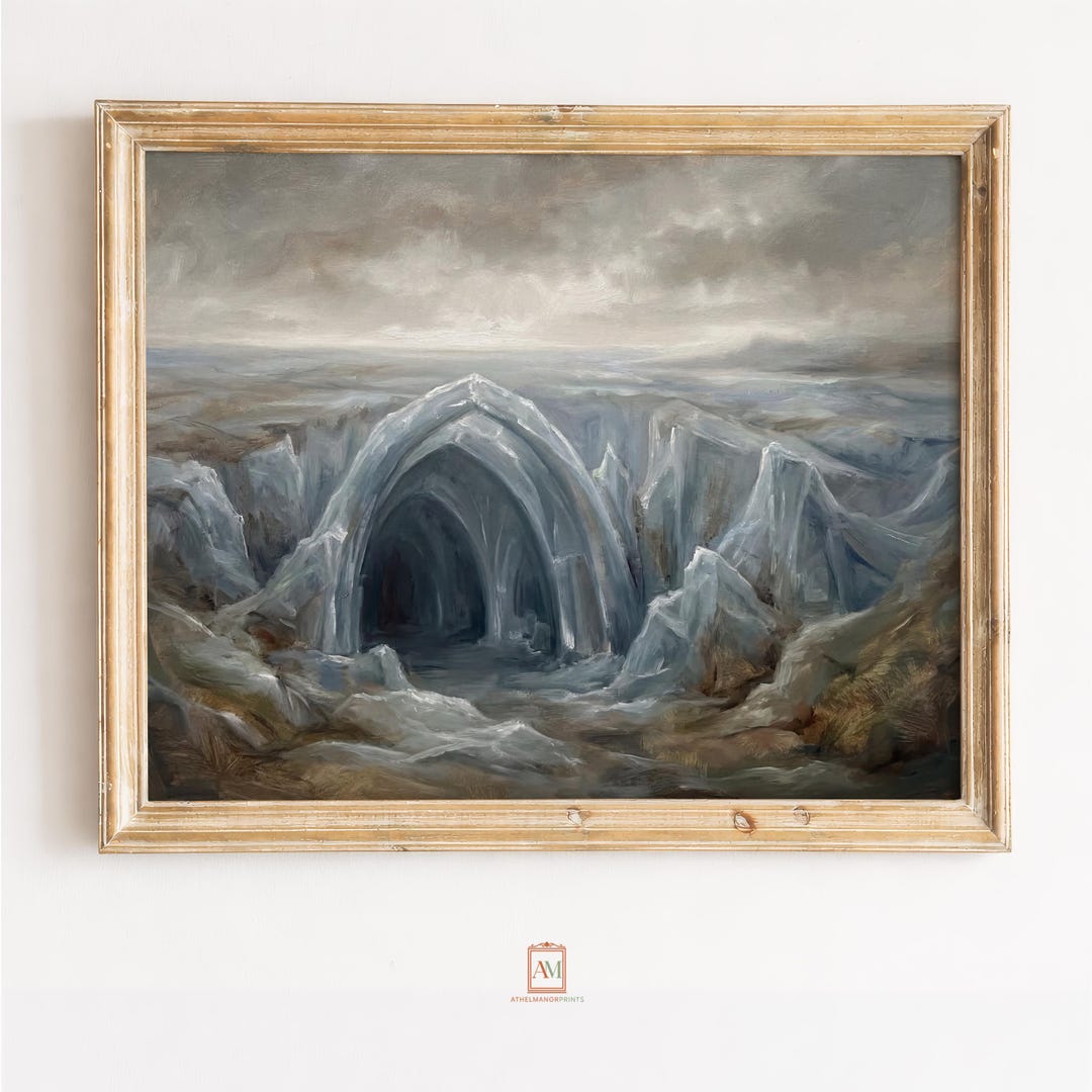 Printable Glacier Ice Cave Painting - Moody Winter Landscape, Dramatic ...