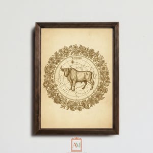 Muurkunst Stier Zodiac – Vintage illustratie van de hemelse stier (digitale download)